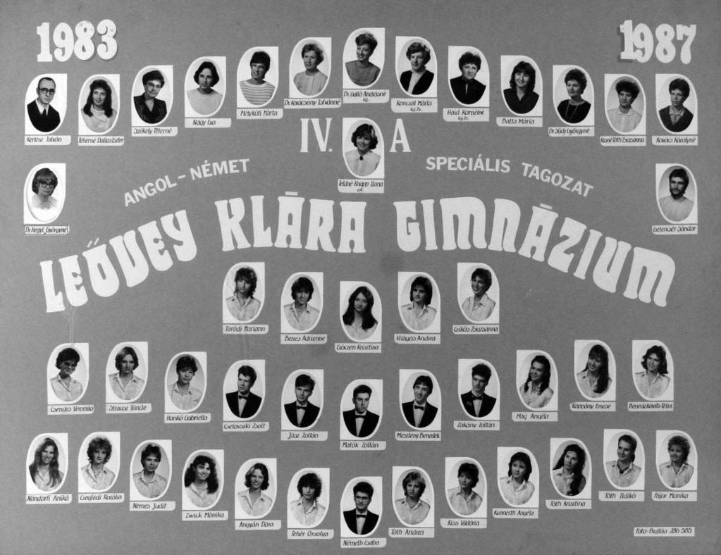 1983-1987 Tablók könyve 1986/87. tanév, IV. A Diákok soronként: 1. sor: Taródi Mariann, Benes Adrienne, Góczen Krisztina, Világos Andrea, Csikós Zsuzsanna; 2.