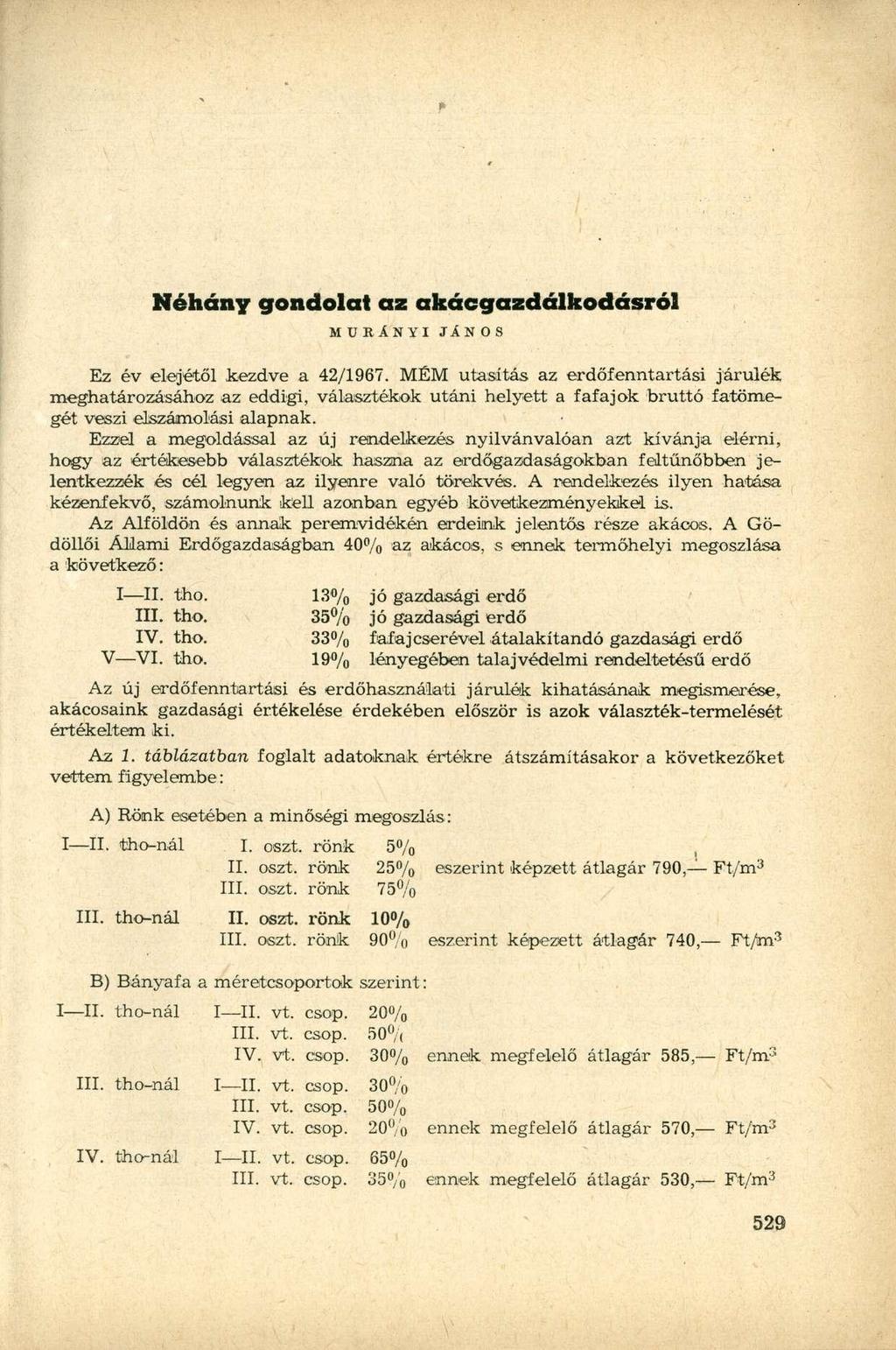Néhány gondolat az akácgazdálkodásról MURÁNYI JÁNOS Ez év elejétől kezdve a 42/1967.