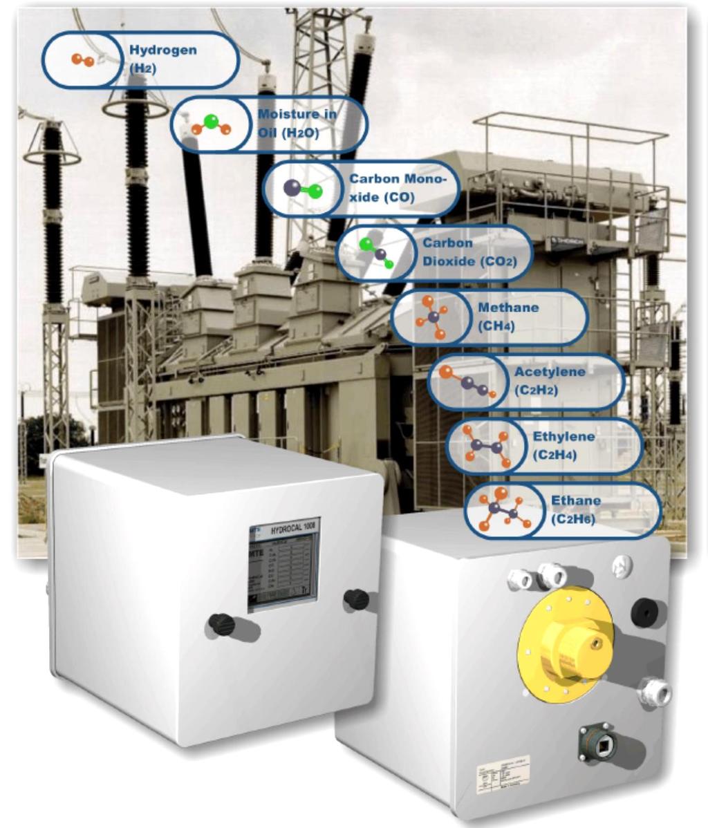 Hydrocal 1008 Olajban oldott gáz analizátor transzformátor monitoring funkciókkal A Hydrocal 1008 olajban oldott gázok on-line, egyedi mérőkészüléke transzformátor monitoring funkciókkal.