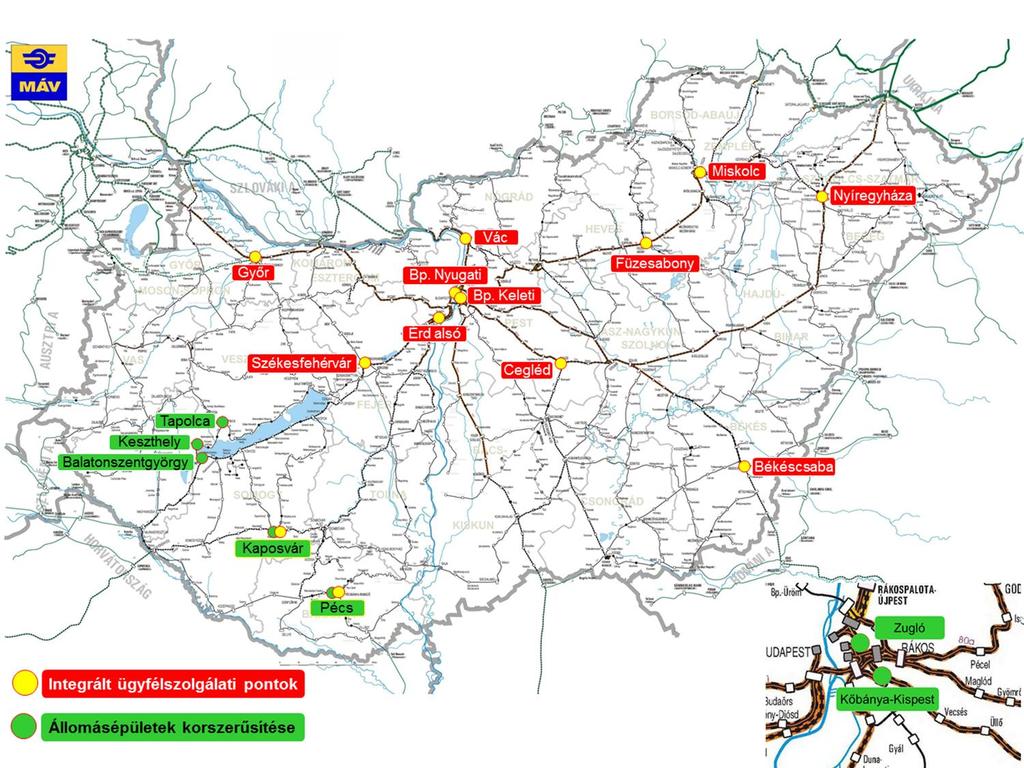 KÖZOP/IKOP: Állomásfejlesztési és integrált ügyfélszolgálat fejlesztési program Projektcél A vonali fejlesztésekből