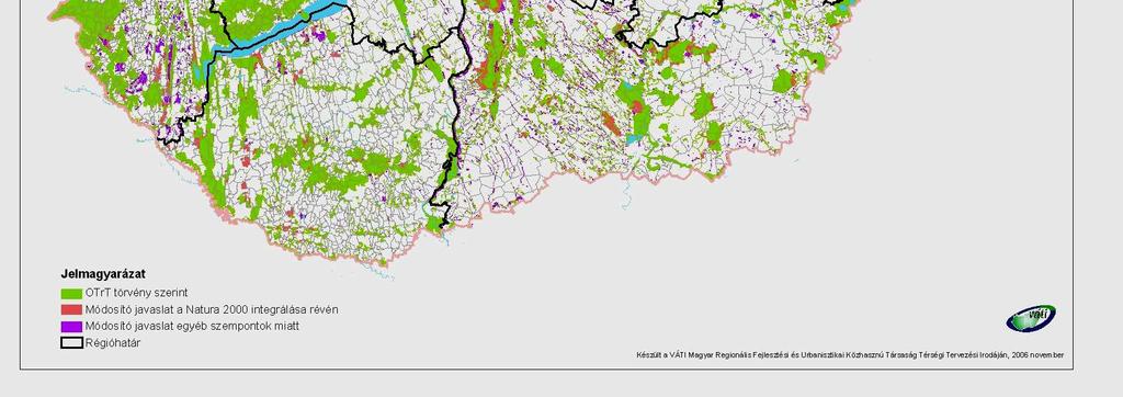ökológiai folyosó és puffer terület övezetekből áll, összhangban a
