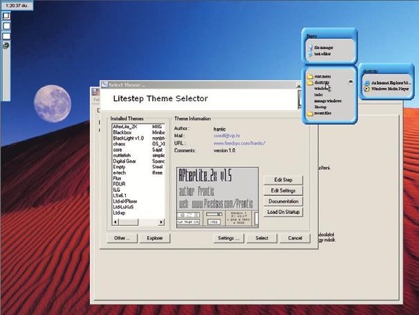 FELÜLETCSINOSÍTÓK WINDOWSHOZ SZOFTVER beavatkozást se kelljen megejteni, célszerû a programot az alapbeállítása szerinti C:\LITESTEP mappába telepíteni, függetlenül attól, hogy a gépünkön hol