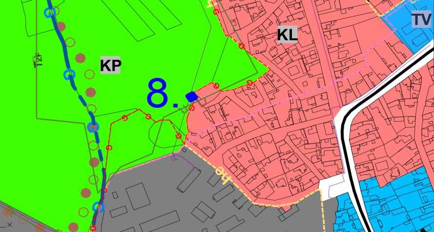 -ú KP övezetbe tartozó önkormányzati ingatlanból (Csetényi Emlékpark) 70 m 2 terület átsorolása KL kisvárosias lakóterületbe a 2311 hrsz.-ú telek kiegészítése céljából nem történik meg.