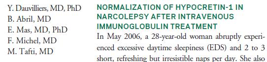 Intravenous immunoglobulin treatment and screening for hypocretin neuron-specific autoantibodies in recent onset childhood narcolepsy with