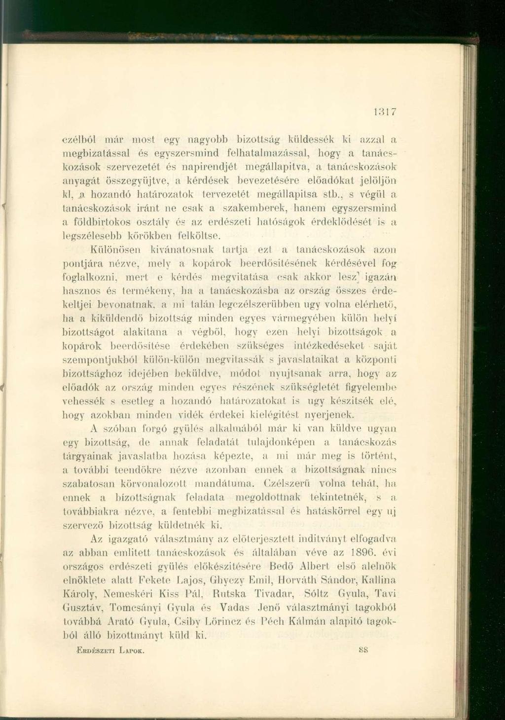 1317 czélból már most egy nagyobb bizottság küldessék ki azzal a megbízatással és egyszersmind felhatalmazással, hogy a tanácskozások szervezetét és napirendjét megállapítva, a tanácskozások anyagát