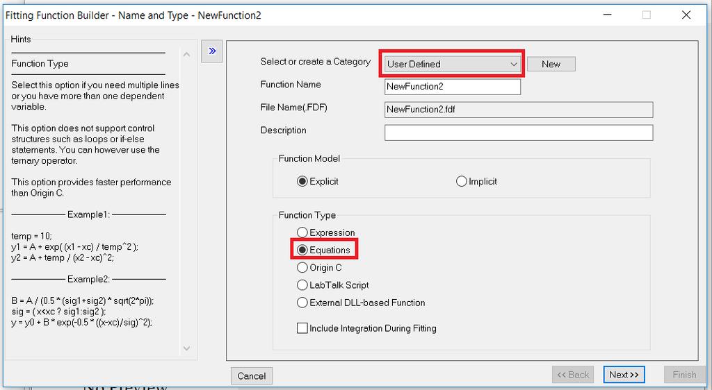 3) A megjelenő újabb párbeszédpanelen a Select or create a Category -t állítsuk User Defined-re.