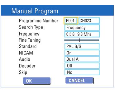 Beállító menü opciók SETUP beállítások (folytatás) Manual program (kézi programozás) ) A gombokkal válassza ki az opciók egyikét, és nyomja meg a gombot!