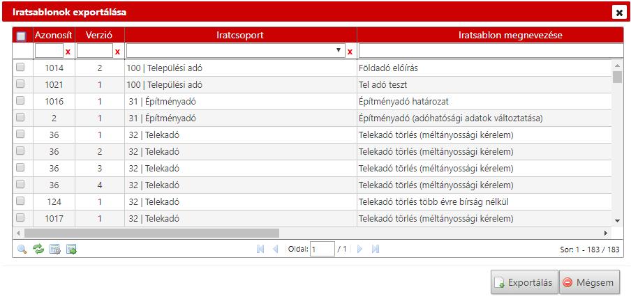 1.6. ábra, Iratsablonok exportálása II.