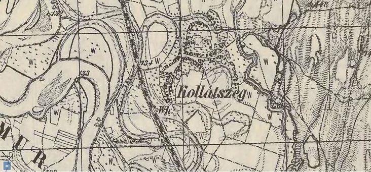 ) A harmadik katonai felmérés (1869 1887) nagyon markánsan ábrázolja az árkot és annak méreteit, valamint azt, hogy a mai Kollátszeg település is egy lefűződött mederív belső felén alakult ki (10.