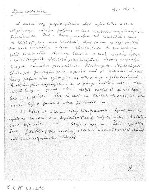 6. Mata János egyetemi hallgató zeneesztétika órai jegyzete, 1934.