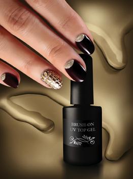 High-shine, clear, medium-thin brush-on UV/LED gel, which cures without sticky layers (no need for wiping-off). For a perfect shine, it should be applied in thin layers.
