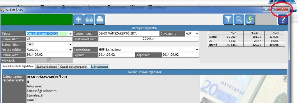 BEJÖVŐ SZÁMLA RÖGZÍTÉSE Most a példánkban szereplő RI00004/2014