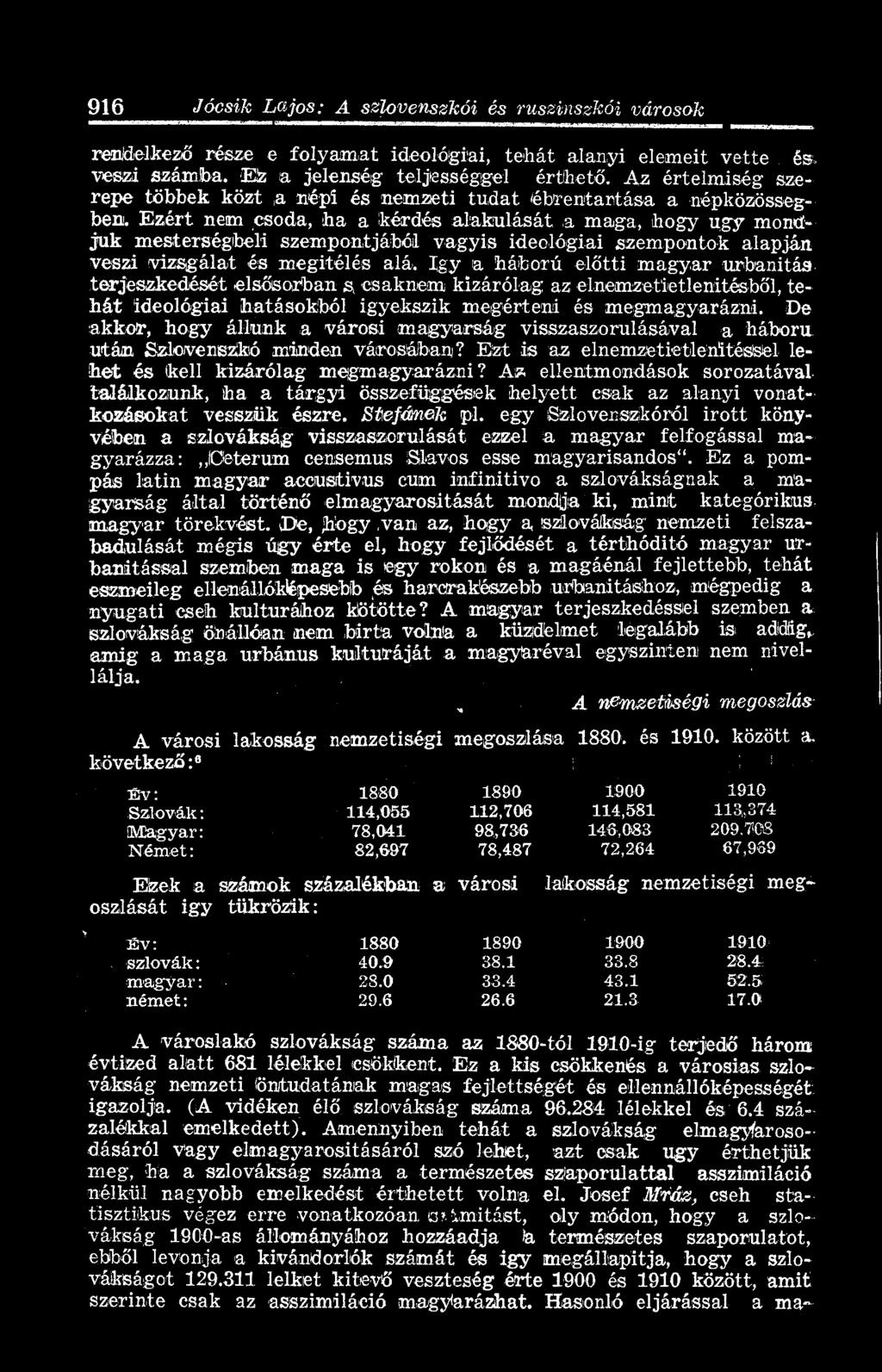 916 Jócsilc Lajos: A szlovenszkói és ruszinszkói városok rendelkező része e folyamat ideológiai, tehát alanyi elemeit vette és. veszi számba. Ez a jelenség teljességgel érthető.