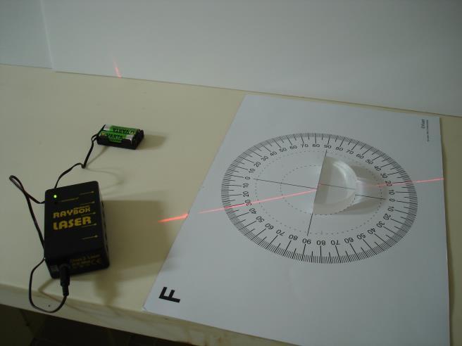 15. Törésmutató mérése Mérje meg a kiadott üvegtest törésmutatóját! Üveghasáb (félkör alapú) lézer fényforrás, elemek, szögmérővel ellátott papírlap.