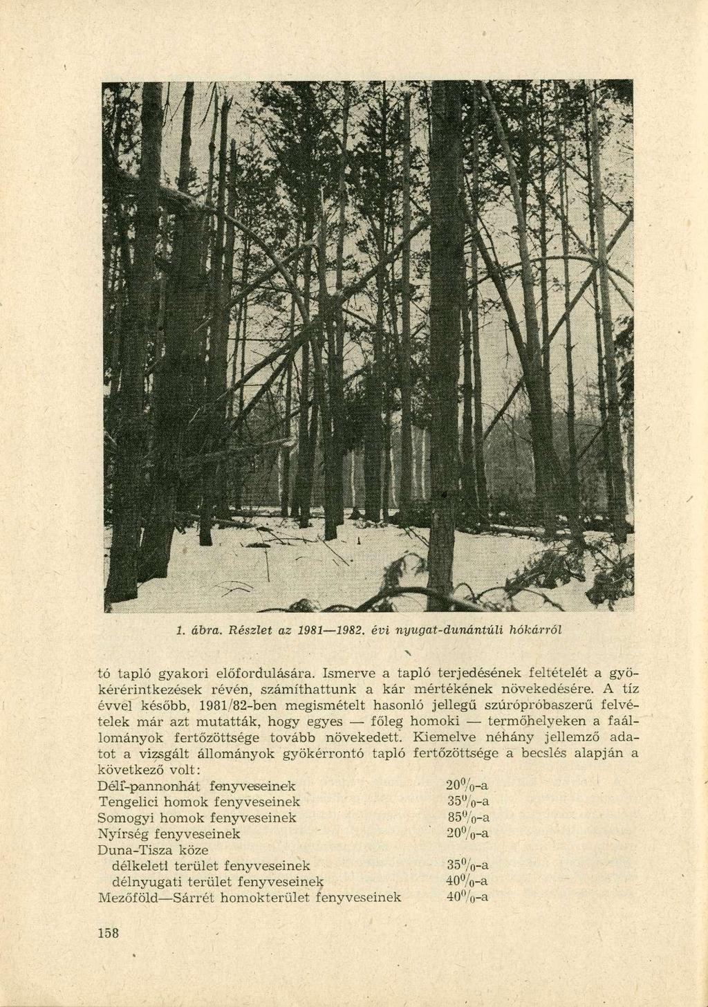 1. ábra. Részlet az 19811982. évi nyugat-dunántúli hókárról tó tapló gyakori előfordulására.