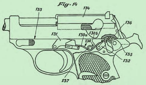 ábra) 1936: MP (Militärpistole) a 7,65 mm-es PP pisztoly 9 mm-es és testesebb változata, AP (Armeepistole) a belső kakasos minta már magán hordozta a később