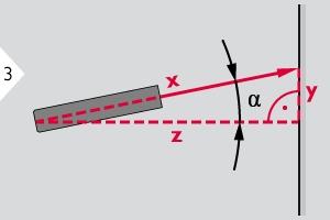 Műveletek Intelligens vízszintes mód A vízszintes távolság számítása koszinusz függvénnyel történik egy ismert hosszúságból és egy ismert szögből.