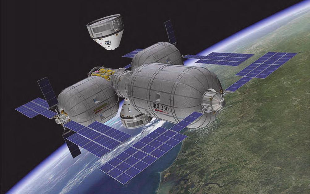 Űrtechnika 7. ábra. CST 100-as űrhajók a Bigelow Aerospace vállalat felfújható űrszállodájához csatlakozva, illetve közelítve hozzá 1. táblázat.