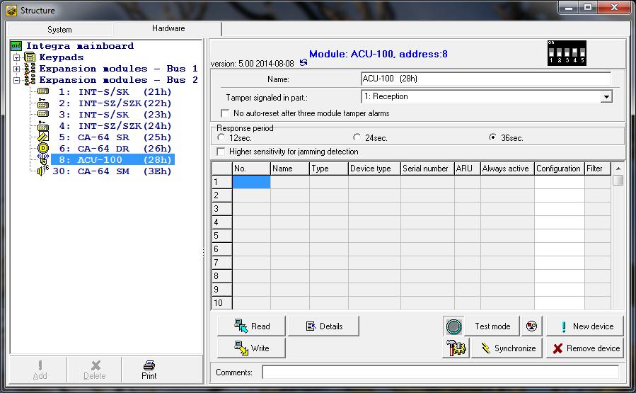 SATEL ACU-120 7 AMD-103 érzékelő esetében a lekérdezési periódus ideje alatt nem történik kommunikáció. 2.