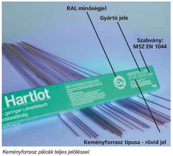 Rézcsövek keményforrasztására összesen öt keményforrasz anyag engedélyezett a MSZ EN 1044 szerint (táblázat). Minden megnevezett forraszanyag minden szereléshez alkalmazható.