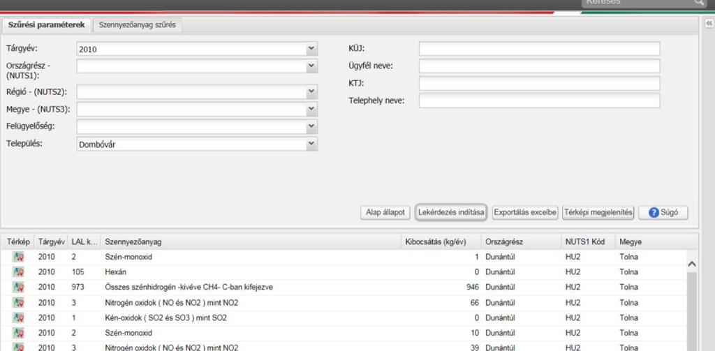 Légszennyező anyag kibocsátás Telephely szerint térképezhető, többi szinten aggregált adatok.