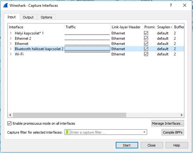 Az első ilyen beállítási lehetőség a Capture packets in promiscuous mode jelölőnégyzet. Alaphelyzetben a program csak a saját számítógépünknek címzett csomagokat fogja el.