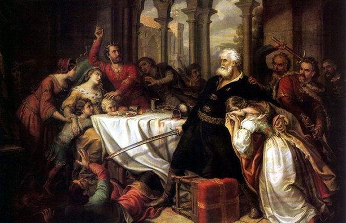 Orlai Petrics Soma: Zách Felicián 1860 Az első képpel ellentétben a háttér megváltozott, a románkori templomot egy kecses gótikus váltotta fel.