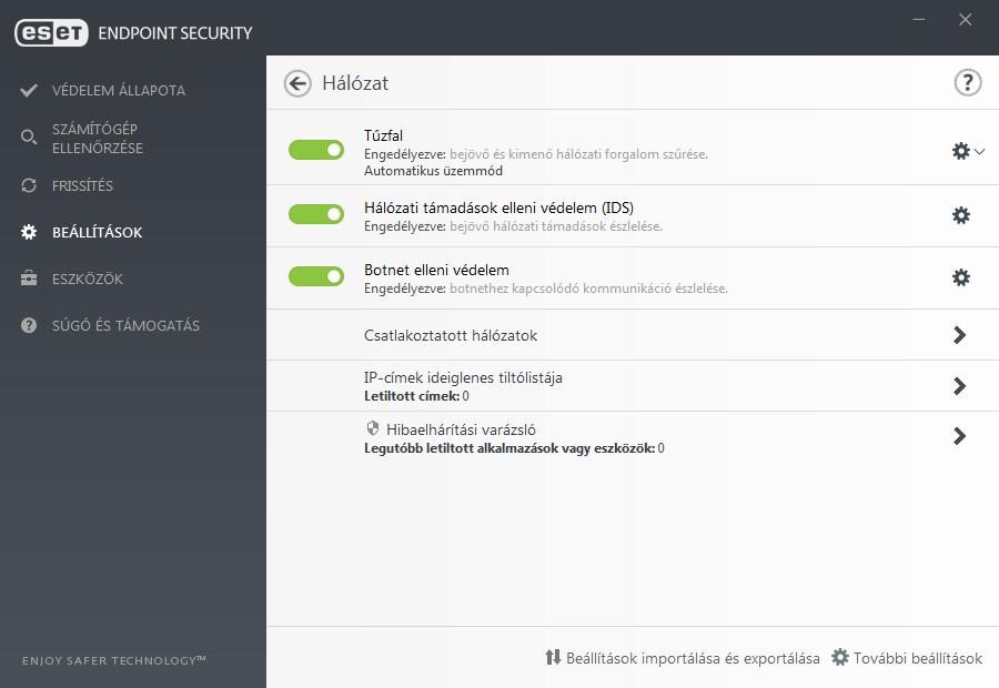Hibaelhárítási varázsló Segítségével megoldhatja az ESET Tűzfal által okozott kapcsolódási problémákat. Részletesebb információkért olvassa el a Hibaelhárítási varázsló című témakört.