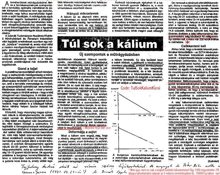 XI. Szlovákiai akadémiai kutatóintézeti kutató szakvéleménye a káliumműtrágyákkal növelt káliumtartalmú