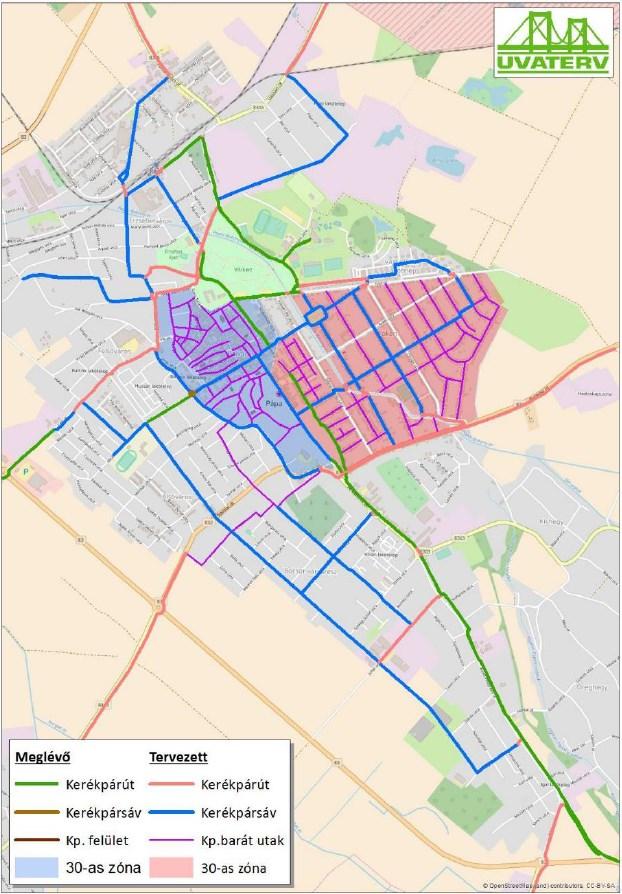 Ajka Bakonygyepes Magyarpolány; Ajka Városlőd. Pápa város Kerékpárforgalmi Hálózati Terv (2017, Uvaterv).