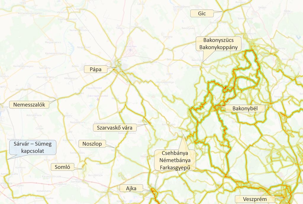 Értékterv Kft. Térségi Kerékpárforgalmi Hálózati Terv 2018 Továbbá említésre érdemes a projekt területétől dél-nyugatra húzódó Sárvár Sümeg közötti kerékpárforgalmi áramlat. 16.