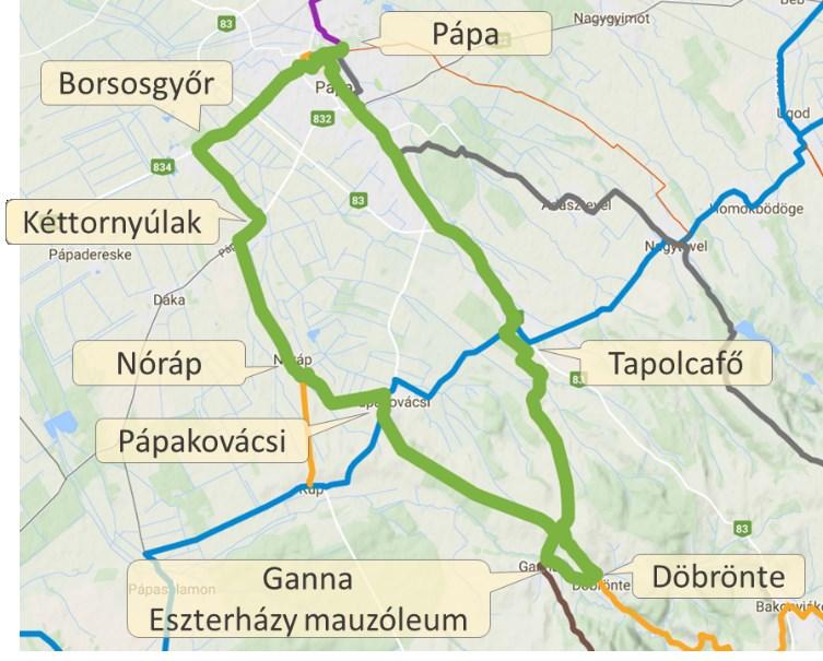 Eszterházy túra Útvonal: Pápa Tapolcafő Döbrönte Ganna Pápakovácsi Nóráp Kéttornyúlak Borsosgyőr
