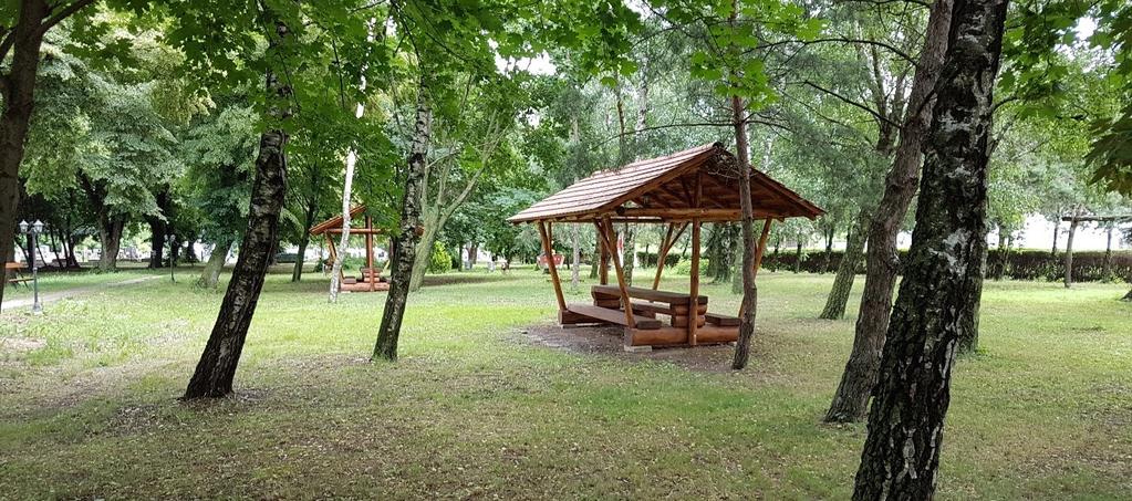 A parkban azonban már található két fedett esőbeálló padokkal, asztalokkal, így azok kiegészítésével javasolt kialakítani a pihenőhelyet.