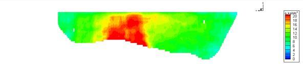 11. ábra: SSC eloszlás a teljes keresztszelvény mentén (Kutai, 2015) Végül a fajlagos hordalékhozam eloszlást az előzőekben meghatározott sebesség valamint SSC eloszlás összeszorzásából kaphatjuk meg.