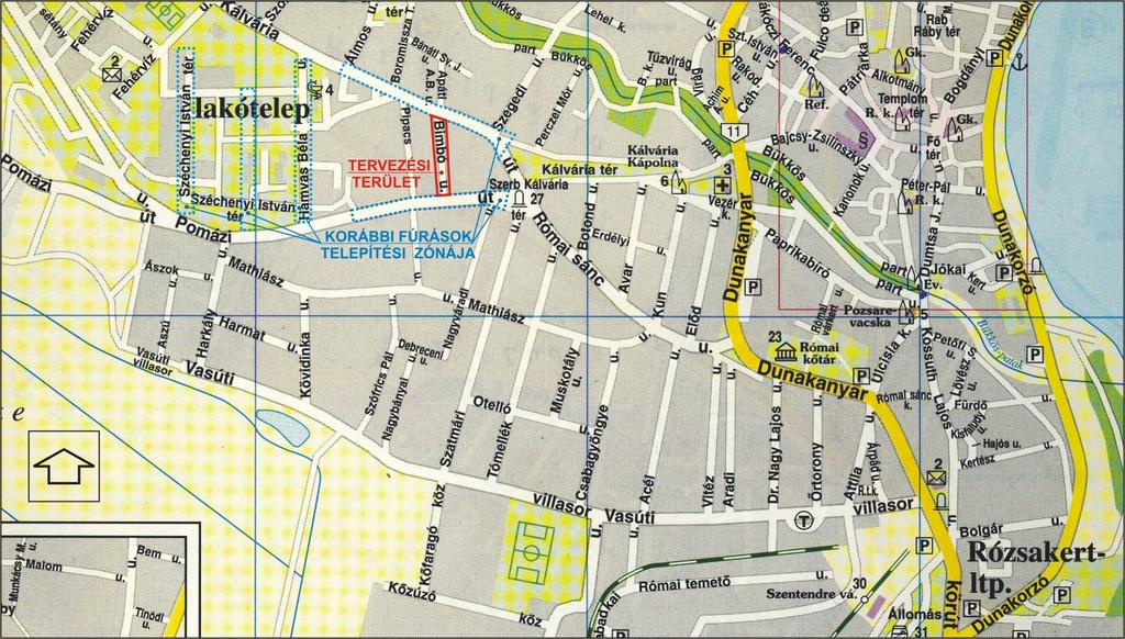 1. Előzmények, helyszíni viszonyok: A címben jelzett utca a település DNY-i területrészén, a Kálvária tér közelében található, amint azt alábbi, M=1:12.500 m.a.-ú átnézeti térképünk is mutatja.