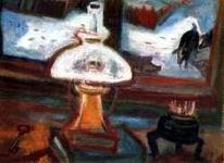Sötét idők - Csendélet sertésekkel) A szentendrei festők közül Ámos, akit méltatói "magyar Chagall"-nak neveztek, egészen más úton jutott el a szürrealizmus határáig, mint Paizs-Goebel Jenő.