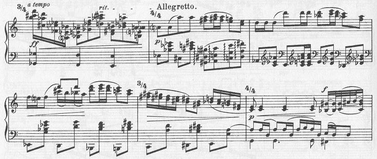 A Szonáta második tételében pedig egy rusztikus epizód képezi Lajtha népzenei tevékenységének lenyomatát. 23. kotta. Lajtha: Sonate pour le piano, Op. 3, 2.