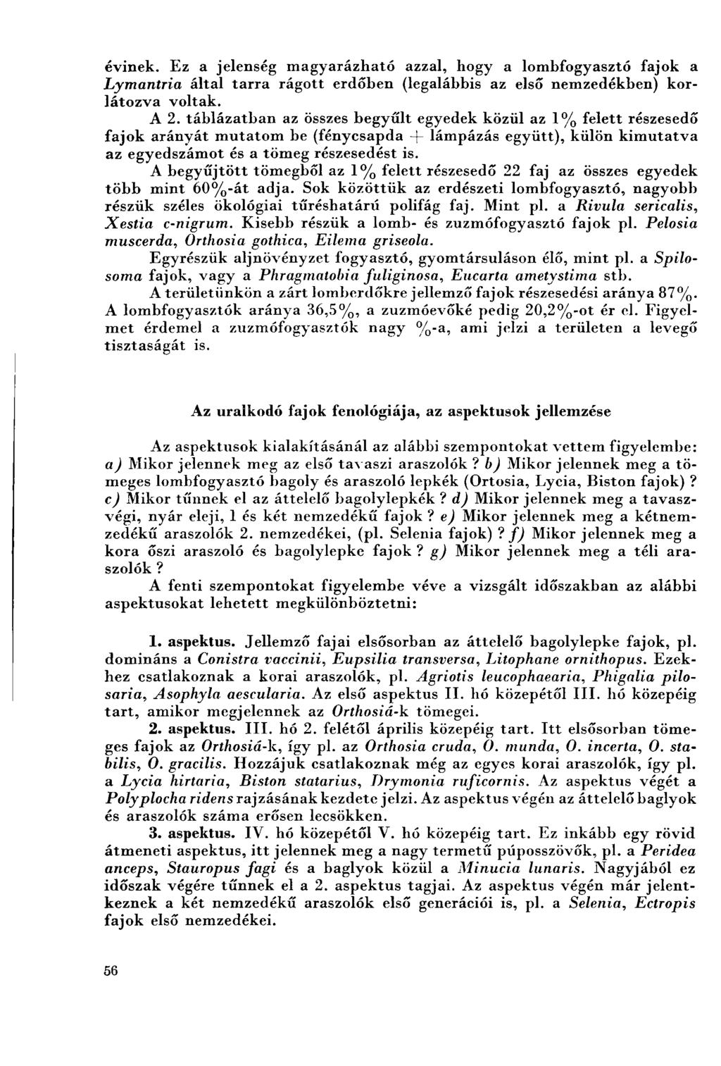 évinek. Ez a jelenség magyarázható azzal, hogy a lombfogyasztó fajok a Lymantria által tarra rágott erdőben (legalábbis az első nemzedékben) korlátozva voltak. A 2.