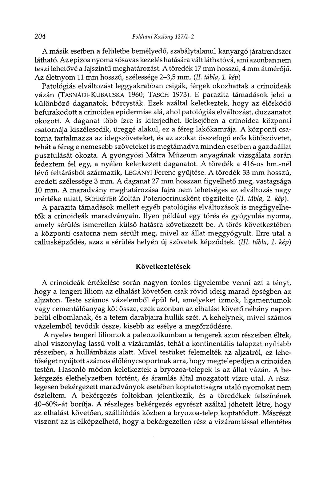 204 Földtani Közlöny 127/1-2 A másik esetben a felületbe bemélyedő, szabálytalanul kanyargó járatrendszer látható.