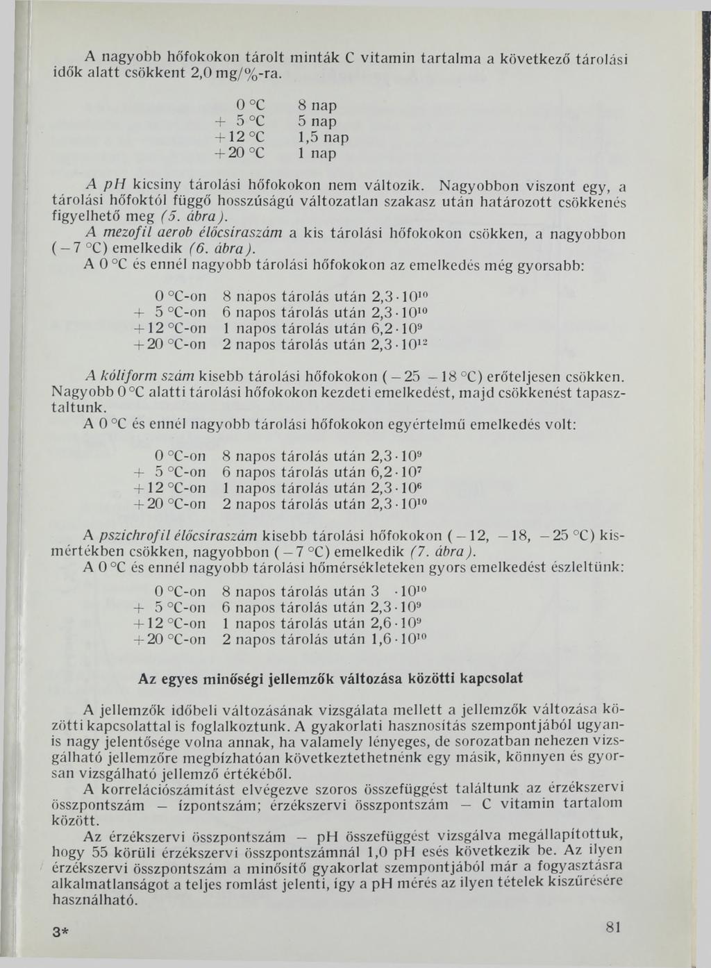 A nagyobb hőfokokon tárolt minták C vitamin tartalma a következő tárolási idők alatt csökkent 2, 0 mg/%-ra.