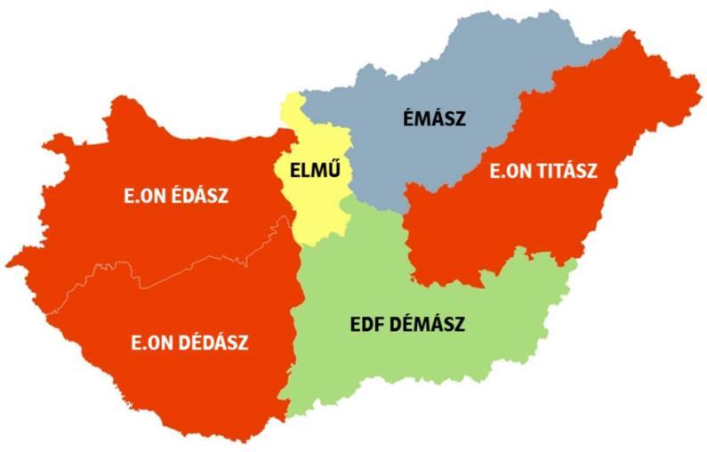 2.2. Az ELMŰ-ÉMÁSZ áramszolgáltató vállalata Magyarországon a MEKH hat hálózati elosztói engedélyt adott ki az alábbi gazdasági társaságok részére: az ELMŰ Hálózati Elosztó Kft.