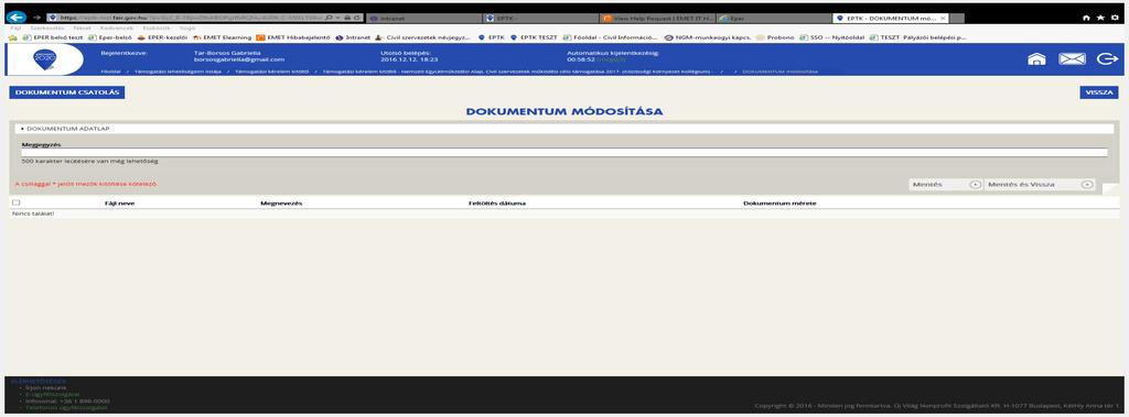 Csatolást követhetően az adott melléklet ceruza ikonjára lépve, a felcsatolt dokumentum megtekinthető, módosítható, akár törölhető is.