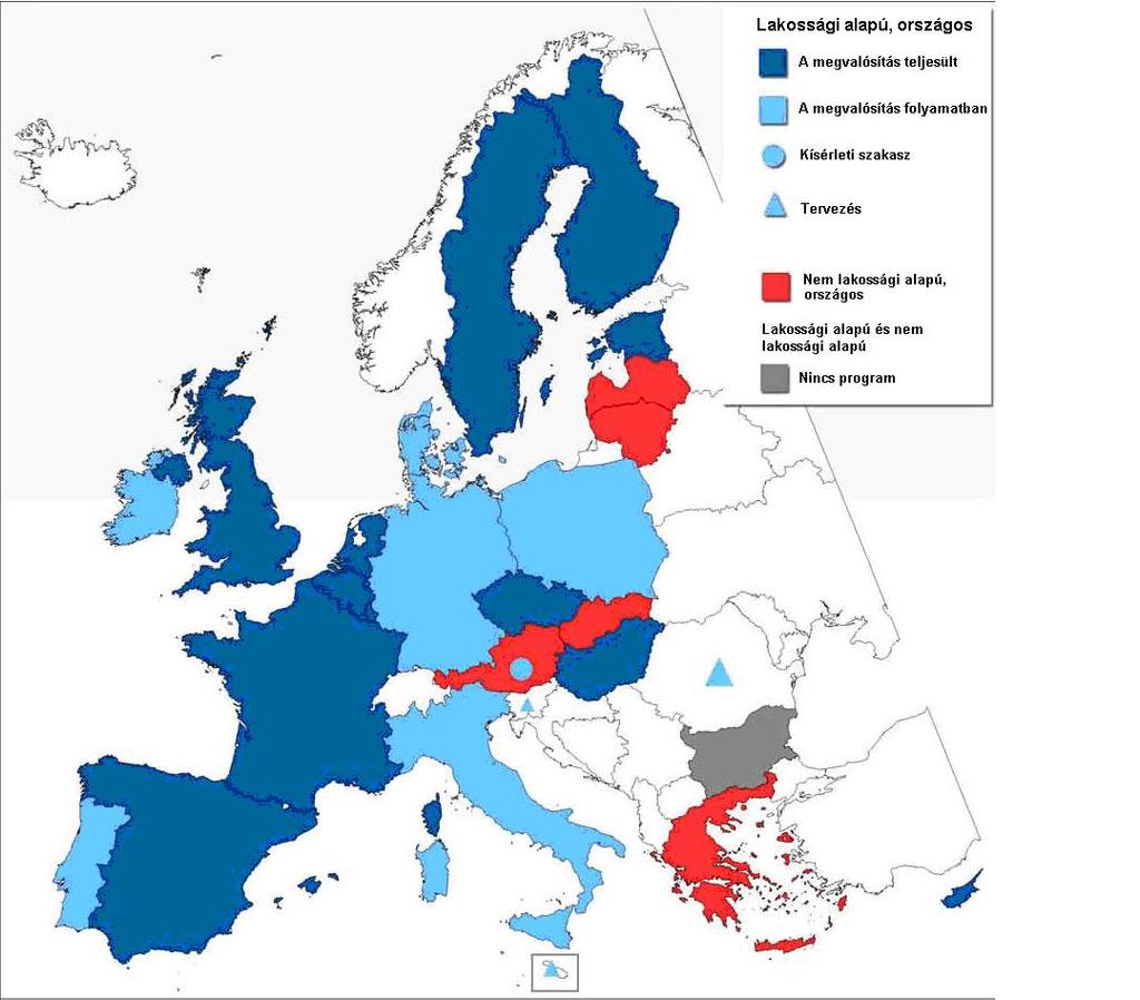 A mammográfiás alapú emlőrákszűrő vizsgálatok eloszlása az EU-ban 2007-ban 2.