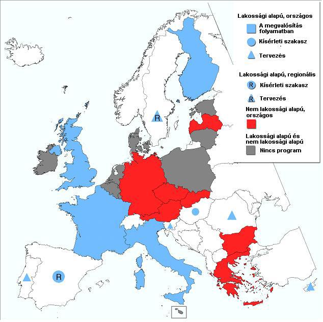 A kolorektális rák szűrésére irányuló programoknak a székletminta rejtett bélvérzés tekintetében történő vizsgálata alapján való eloszlása az EU-ban 2007-ban 4.