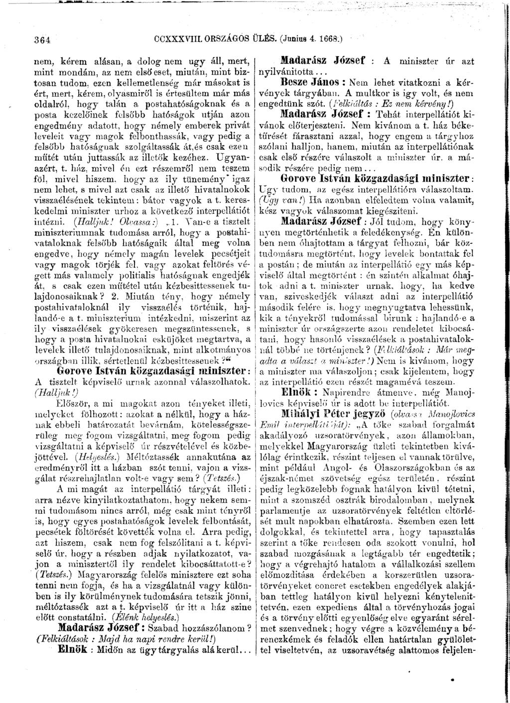 364 CCXXXVIII. ORSZÁGOS ÜLÉS. (Június 4. 1668.