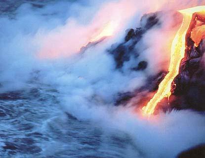 When lava flows into sea and chills it forms unstable steep cliffs. When these slump, highly destructive tsunamis are formed.