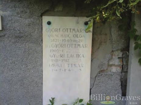 Balaton Petra: A Pénzügyminisztérium szolgálatában. Győri Ottmár (1867 1946) emlékezete 39 Győri Ottmár 2005 óta védett sírja a kispesti öreg temetőben Kriptasor; a kép forrása: www.billiongraves.