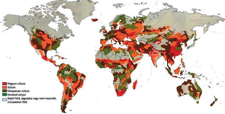 Világunk meghatározó társadalmi-gazdasági folyamatai 53 I.27. ábra Az ember okozta talajpusztulás mértéke a FAO adatbázisa alapján Forrás: www.fao.org/docrep/u8480e/u8480e3z.
