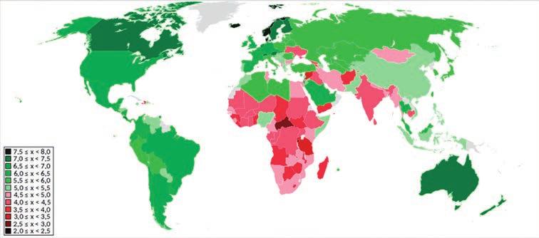 A II.7. ábra a World Happiness Report 2017 eredményeit jeleníti meg térképen.