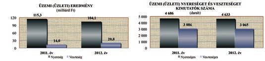 Nélküle nézve a megyében működő vállalkozások együttes eredménye 46,7 milliárd Ft, mely az előző évi 79%-a.